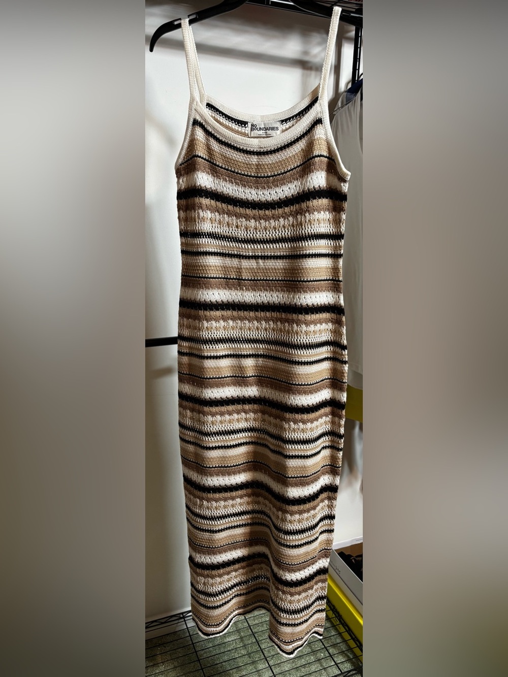 No Boundaries Striped Crochet Mini Dress - Beige, Cream, Black